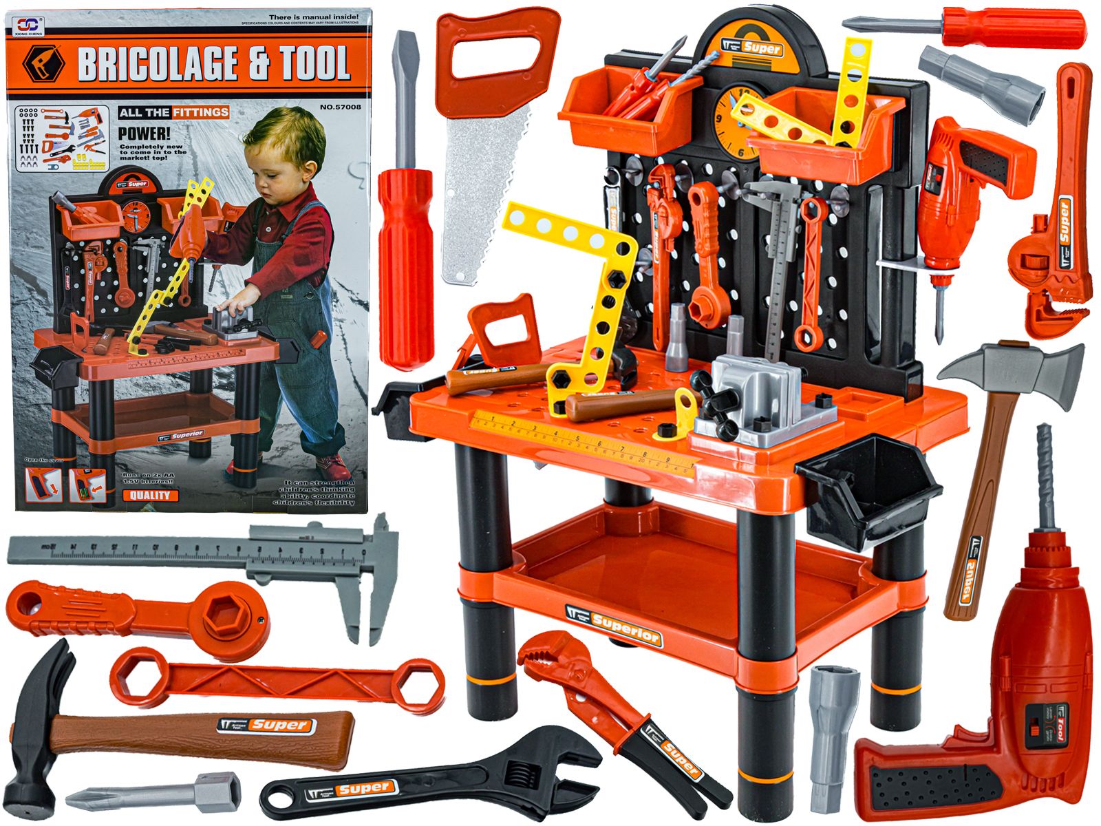 Zestaw Majsterkowicza, Warsztat stolarski - stolik, klucze, piła