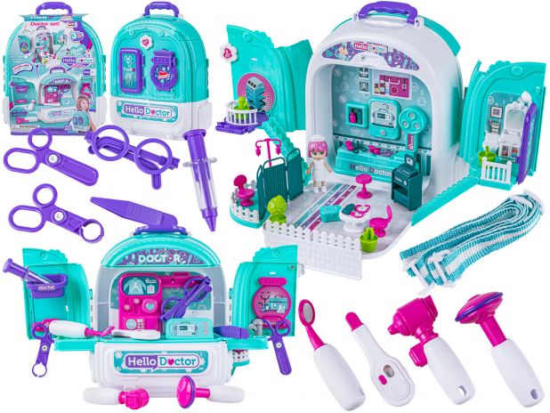 Zestaw Lekarski w Plecaku 3w1 Mały Doktor Walizka Plecak Domek Dla Lalek