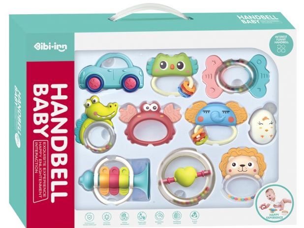 Grzechotka Gryzak 10 szt. Sensoryczna Zabawka Dla Dzieci Zestaw Grzechotek Gryzaków