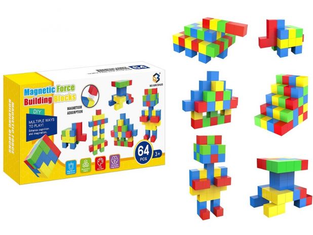 Klocki Magnetyczne 3D Konstrukcyjne KOSTKI BUDOWLANE Sześciany Zestaw Klocków 64 el.