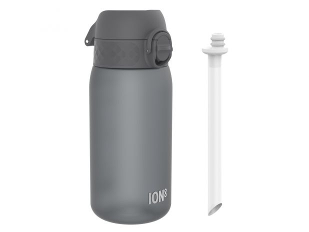 ION8 Butelka na wodę ze słomką dla dzieci BPA Free 350ml Szary Grey