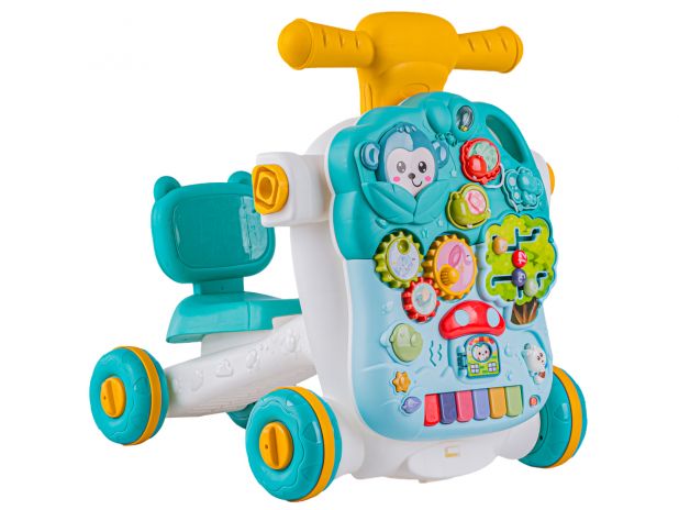 Wielofunkcyjny Interaktywny Jeździk Pchacz Chodzik Edukacyjny Stolik Grający 4w1 Niebieski Przecena 1
