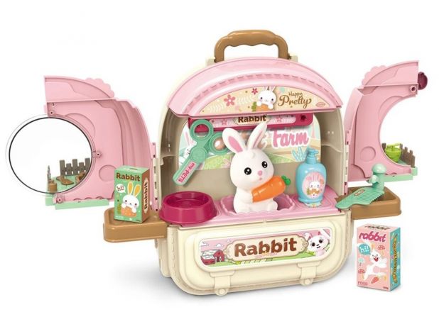 Królik w Plecaku Zabawka 3w1 Mini Farma Ogródek Plecak Domek Dla Lalek