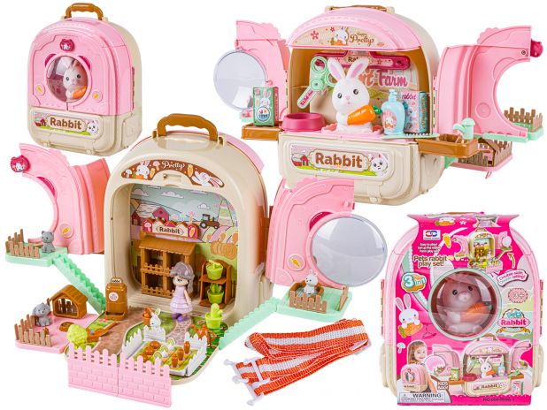 Królik w Plecaku Zabawka 3w1 Mini Farma Ogródek Plecak Domek Dla Lalek