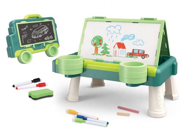Wielofunkcyjna Dwustronna Tablica 2w1 Do Rysowania Malowania Zmazywalna Kredowa Stolik ZIELONA