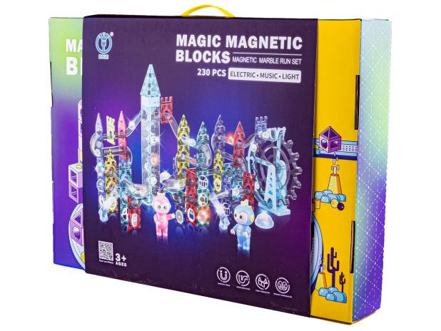 Świecące Klocki Magnetyczne, Tor Kulkowy Dla Kulek 230 Elementów Kulodrom