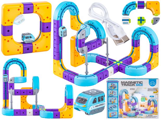 Tor Magnetyczny Zjazd samochodowy Kolejka Zjeżdżalnia Pociąg Klocki Konstrukcyjne 87 el.