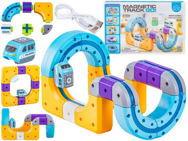 Tor Magnetyczny Zjazd samochodowy Kolejka Zjeżdżalnia Pociąg Klocki Konstrukcyjne 39 el.