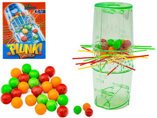 Gra Zręcznościowa Typu Bierki PLUNK Spadające Kulki, Wieża + Kolorowe Kuleczki