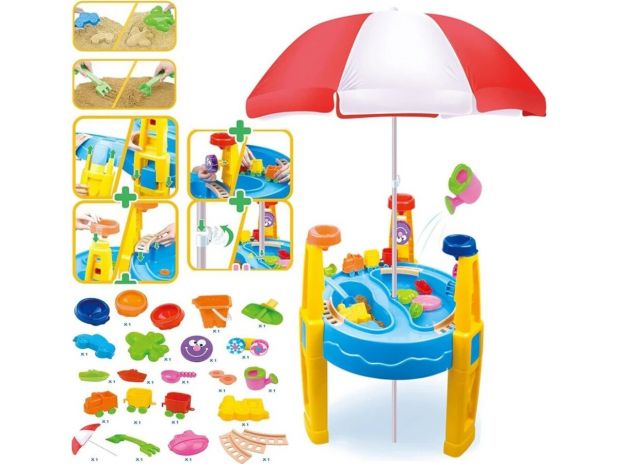 Piaskownica 2w1 Stolik Wodny Parasolka Foremki Akcesoria