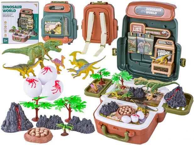 Duży Zestaw Dinozaurów W Plecaku Figurki W Walizce DINOZAURY Wulkan Akcesoria 30 El.
